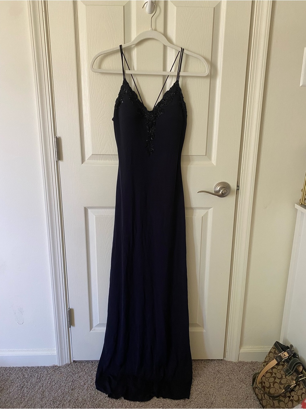 Rimini Navy Beaded V-Neck Slip Dress